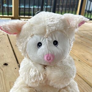 Sitting Large Lamb White Pink 13” Plush Stuffed Animal Toy Holding Hands Soft